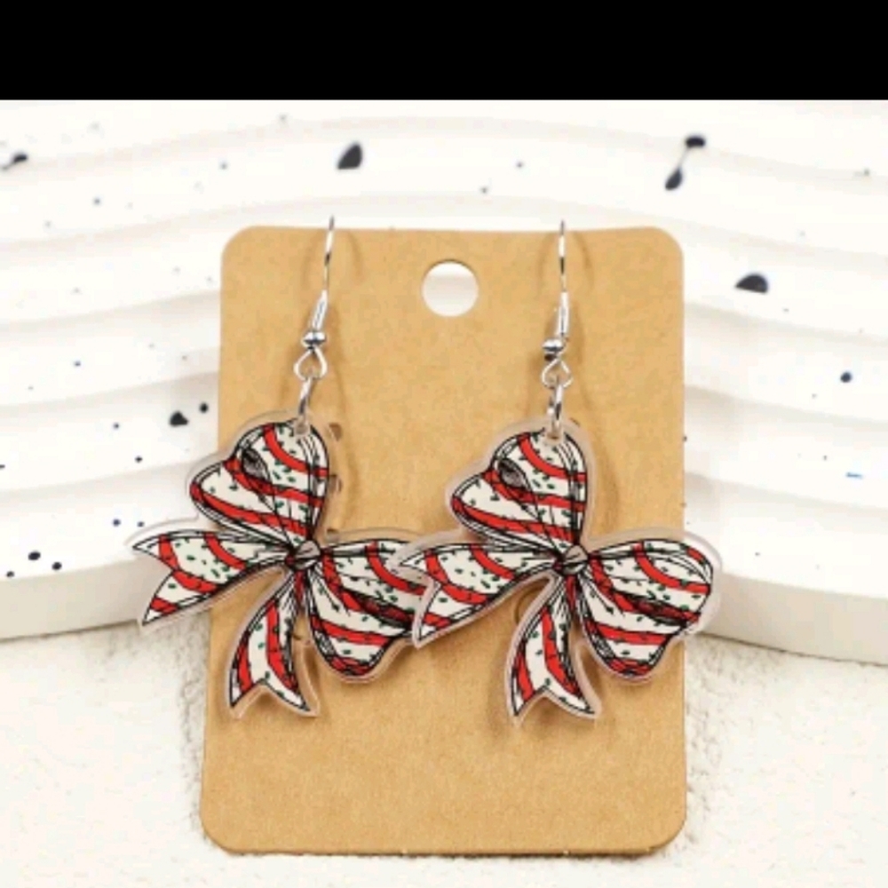 Elegant Red and White Bow Earrings